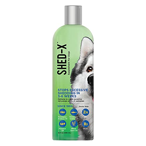 Shed-X Liquid Dog Supplement, 32oz – 100% Natural – Helps Dog Shedding, Fish Oil for Dogs Supports Skin and Coat, Dog Oil for Food with Essential Fatty Acids, Vitamins, and Minerals