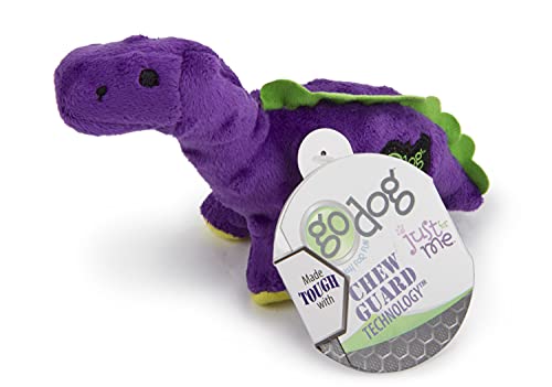 goDog Dinos Bruto Just for Me Squeaker Plush Pet Toy for Dogs and Puppies, Soft and Durable, Tough and Chew Resistant, Reinforced Seams - Purple, Mini