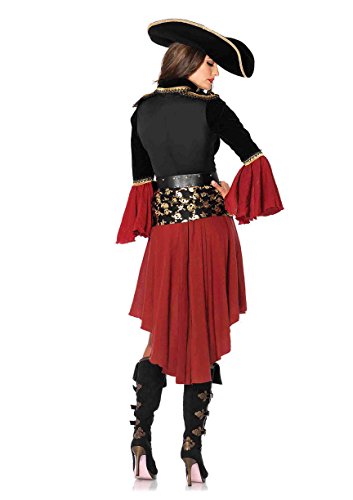 Leg Avenue Women's 2 Pc Cruel Seas Pirate Captain Dress Adult Sized Costumes, Black/Burgundy, Large US