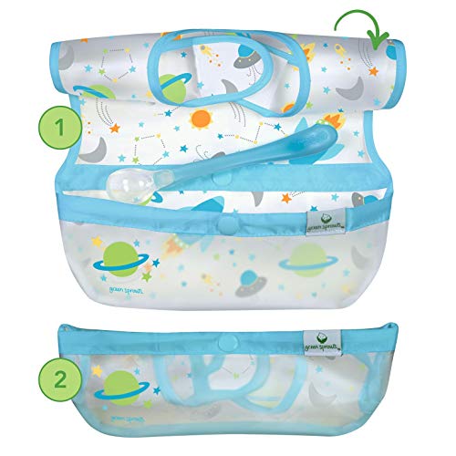 green sprouts Snap + Go Wipe-off Bibs (3 pack), Waterproof, Easy Clean, Catch-all Pocket, Made without PVC, Formaldehyde