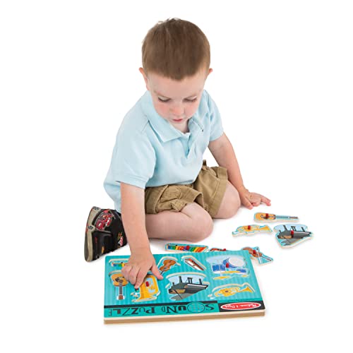 Melissa and Doug Musical Instruments Sound Puzzle - Wooden Peg Puzzle (8 pcs) - Wooden Peg Chunky Baby Puzzle, Music Learning Toys, Musical Sound Puzzles For Toddlers And Preschoolers Ages 2+