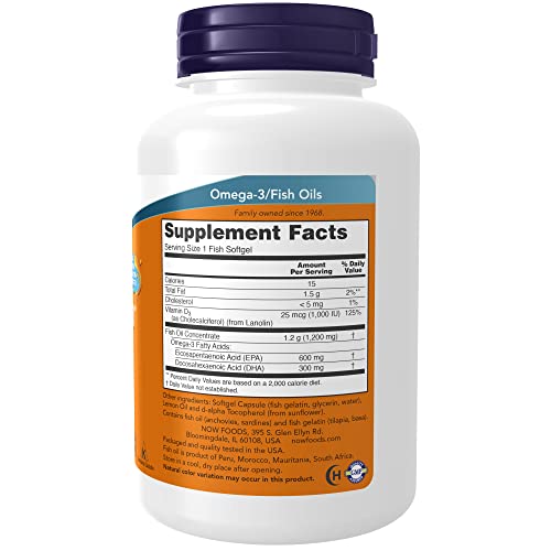 NOW Supplements, Ultra Omega 3-D™, Omega-3 Fish Oil + Vitamin D-3, Cardiovascular Support*, 90 Softgels