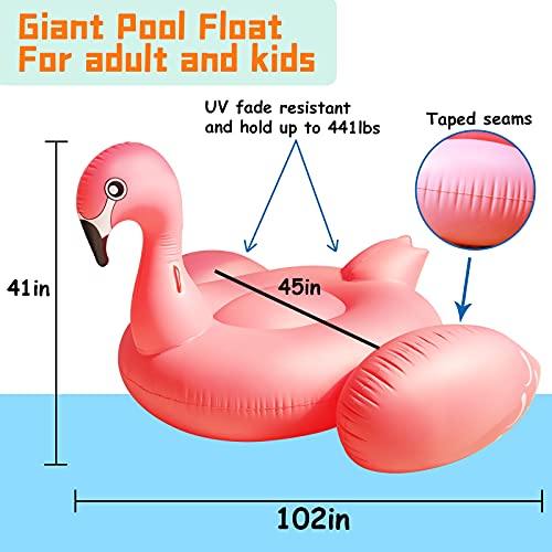 TURNMEON 102' Huge Flamingo Inflatable Pool Float Summer Beach Float Swimming Pool Party Toys Lounge Raft Ride-on Water Pool Floatie for 2-4 Multi Players Adults Kids Island (Flamingo and Unicorn)