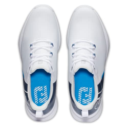 FootJoy Men's FJ Fuel Sport Golf Shoe, White/Navy/Blue, 7.5 Wide