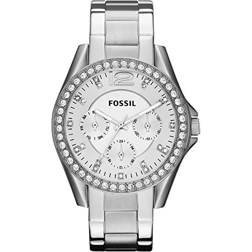 Fossil Women's Riley Quartz Stainless Steel Multifunction Watch, Color: Silver Glitz (Model: ES3202)