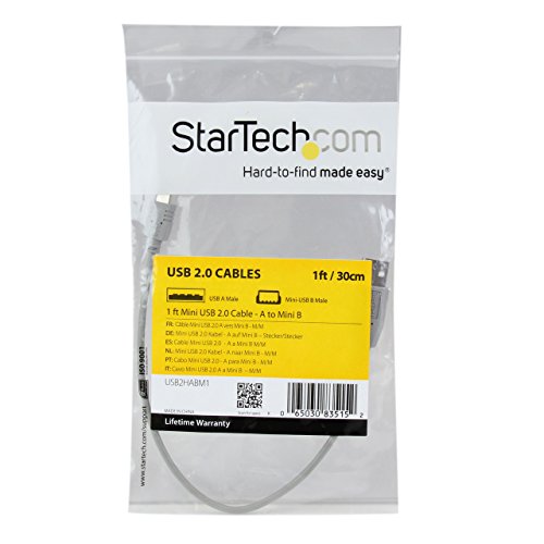 StarTech.com 1 ft. (0.3 m) USB to Mini USB Cable - USB 2.0 A to Mini B - Gray - Mini USB Cable (USB2HABM1)