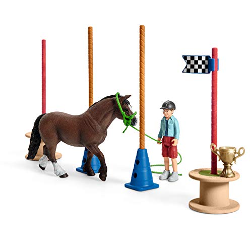 Schleich Farm World, Horse Toys for Kids, Pony Agility Race Playset with Horse Figurines and Accessories 22-piece set, Ages 3+
