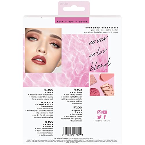 Real Techniques Everyday Essentials Kit, Makeup Brushes and Makeup Blending Sponge, Makeup Tools For Foundation, Blush, Bronzer, and Eyeshadow, Synthetic Bristles, 5 Piece Set