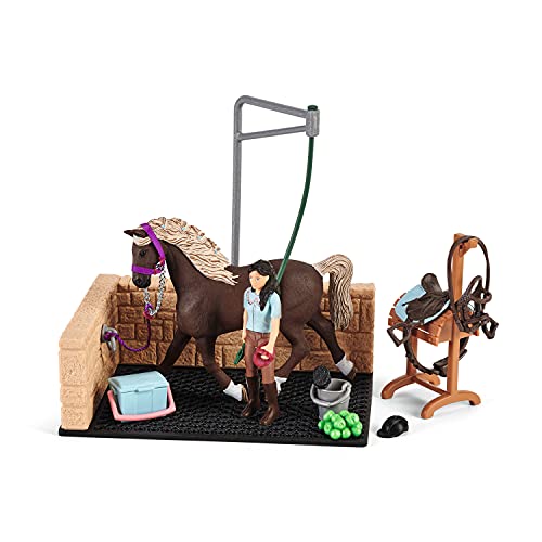 Schleich Horse Toys and Playsets – 13 Piece Horse Wash and Bath Stall Area, with Horse Figurine, Horse Groomer Action Figure, and Pony Accessories, for Girls and Boys Ages 5 and Above