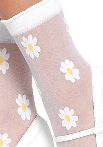 Leg Avenue Women's Sheer Spandex Woven Daisy Anklet Socks, White/Yell, O/S