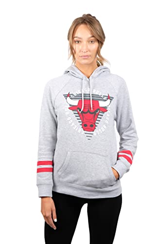 Ultra Game NBA Chicago Bulls Womens Soft Fleece Pullover Hoodie Sweatshirt With Varsity Stripe, Heather Gray, X-Large