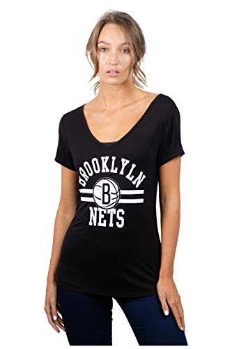 Ultra Game NBA Brooklyn Nets Womens Box Out Varsity Stripe Tee Shirt, Team Color, Medium