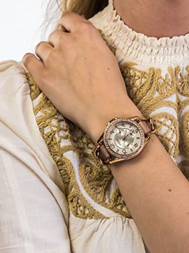 Fossil Women's Riley Quartz Stainless Steel and Leather Multifunction Watch, Color: Rose Gold, Sand (Model: ES3466)