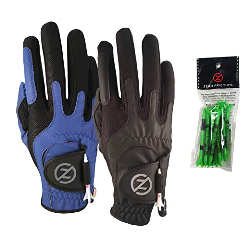Zero Friction Men's Synthetic Right Hand Golf Glove (2 Pack), Universal Fit Black/Blue, One Size