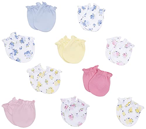 Luvable Friends Unisex Baby Cotton Scratch Mittens, Pink Floral, One Size