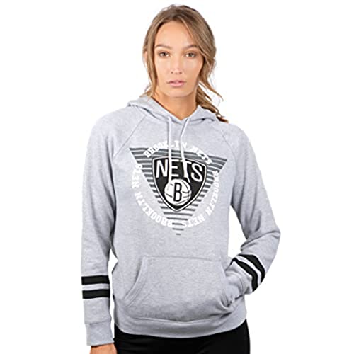 Ultra Game NBA Brooklyn Nets Womens Soft Fleece Pullover Hoodie Sweatshirt With Varsity Stripe, Heather Gray, X-Large
