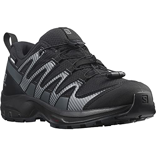 Salomon Kid's XA PRO V8 CLIMASALOMON Waterproof Trail Running Shoes, Black/Black/Ebony, 2 Little Kid