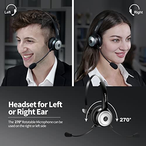 TECKNET Wireless Bluetooth 5.0 Headset with Microphone, AI Noise Cancelling On Ear Headphones with Charging Base for PC, Cell Phone, Computer, Call Center, Work from Home Office Essentials