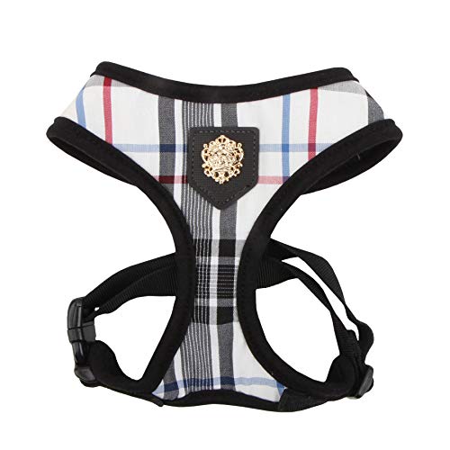 Puppia Junior Over-The-Head Dog Harness Checkered Pattern No Choke No Pull Adjustable Chest Belt Walking Training for Small and Medium Dog, Black, X-Large