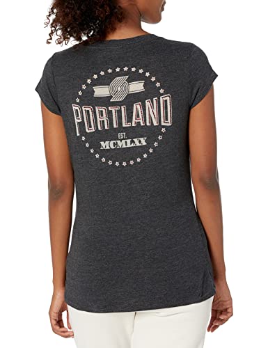 Ultra Game NBA Portland Trail Blazers Womens V-Neck Rhinestone Short Sleeve Tee Shirt, Charcoal Heather, Medium