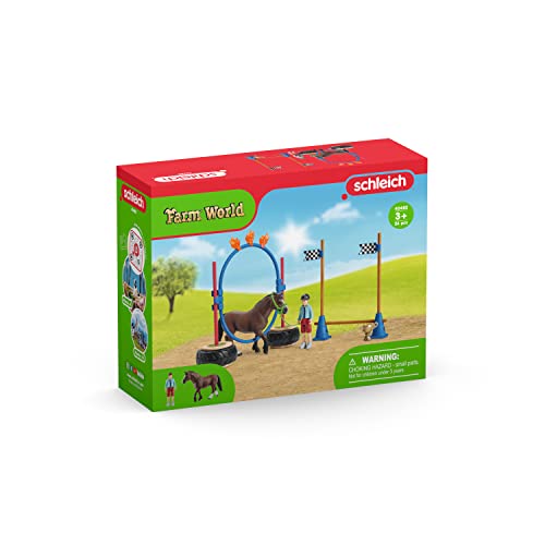Schleich Farm World, Horse Toys for Kids, Pony Agility Race Playset with Horse Figurines and Accessories 22-piece set, Ages 3+