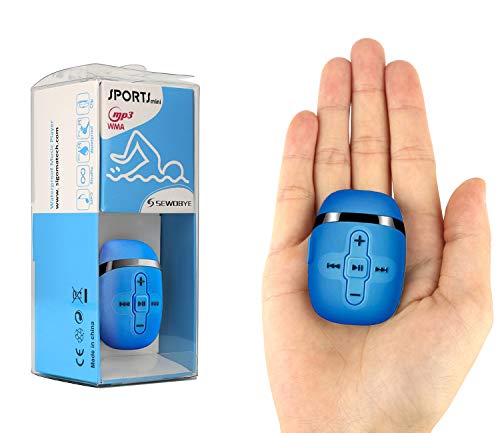 Sewobye Waterproof MP3 Player for Swimming, Waterproof Headphones with Short Cord, mp3 Waterproof Swimming Underwater 3 Meter, Shuffle Feature (Blue)