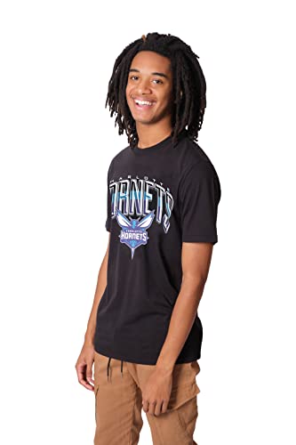 Ultra Game -NBA Charlotte Hornets Mens Arched Plexi Short Sleeve Tee Shirt, Black, Large