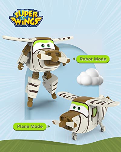 Super Wings 5' Transforming Bello Airplane Toys, Safe and Durable Vehicle Action Figure, Superwings Transforming Plane to Robot, Fun Preschool Toy Planes, Gifts Toys for Kids Aged 3 and Up, Stripes