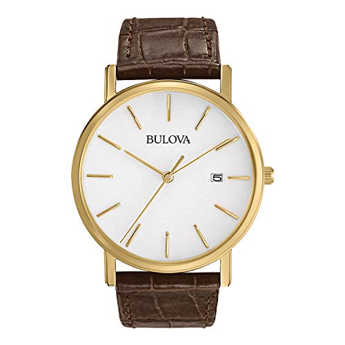 Bulova Men's Classic 3-Hand Calendar Date Quartz Leather Strap Watch, Buckle, 37mm