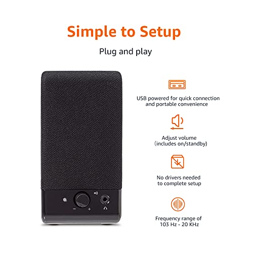 Amazon Basics Computer Speakers for Desktop or Laptop PC | USB-Powered, Black
