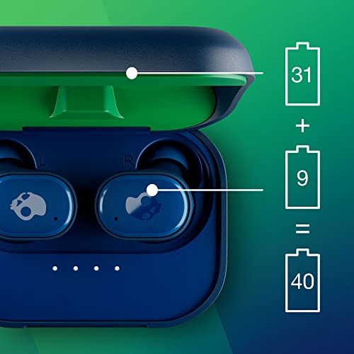 Skullcandy Grind True Wireless In-Ear Bluetooth Earbuds Compatible with iPhone and Android / Charging Case and Microphone / Great for Gym, Sports, and Gaming, IP55 Water Dust Resistant - Blue/Green