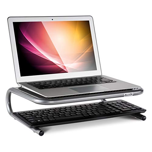Allsop Metal Art Jr. Monitor Stand, 14-Inch wide platform holds 40 lbs with keyboard storage space - Pewter (27021)