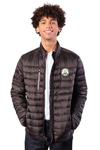 Ultra Game NBA Milwaukee Bucks Mens Lightweight Packable Puffer Down Jacket, Black, Large
