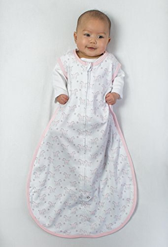 Amazing Baby Cotton Sleeping Sack, Wearable Blanket with 2-way Zipper, Pink Tiny Zebras, Medium (6-12 mo)