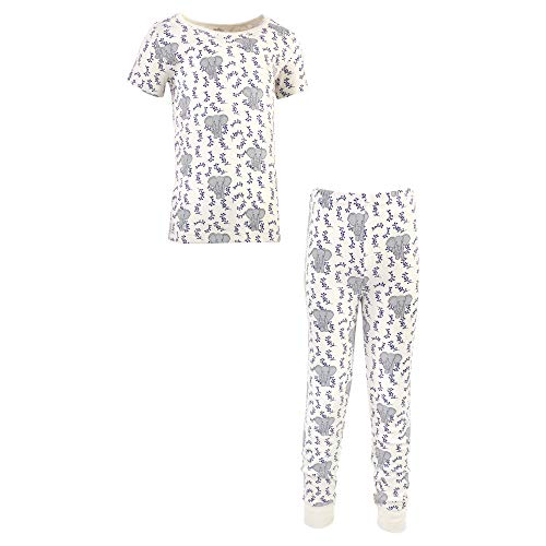 Touched by Nature Kids' Organic Cotton Tight-Fit Pajama Set, BLUE ELEPHANT, 6-12 Months