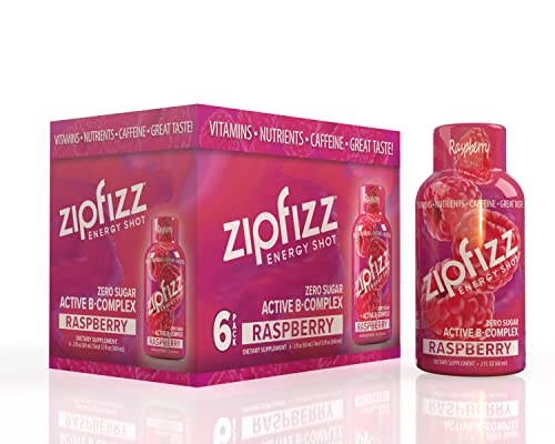 Zipfizz 2oz Energy Shot - Raspberry Flavor | Hydrating Electrolyte Drinks w/Liquid B12, Caffeine, Ginseng, and Vitamins | Low Carb, Gluten Free, Sugar Free Energy Drink (6 Pack)