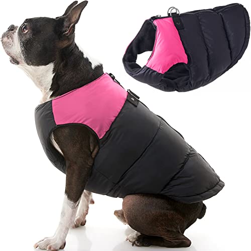 Gooby Padded Vest Dog Jacket - Pink, Small - Warm Zip Up Dog Vest Fleece Jacket with Dual D Ring Leash - Winter Water Resistant Small Dog Sweater - Dog Clothes for Small Dogs Boy and Medium Dogs