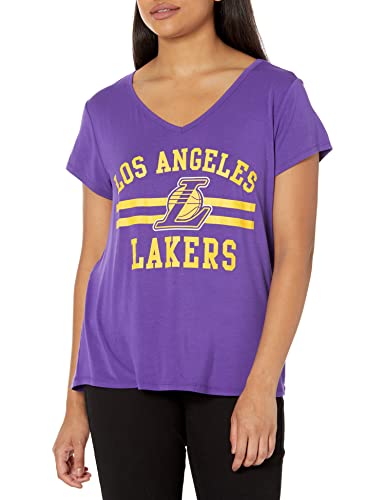 Ultra Game -NBA Los Angeles Lakers Womens Box Out Varsity Stripe Tee Shirt, Team Color, Small
