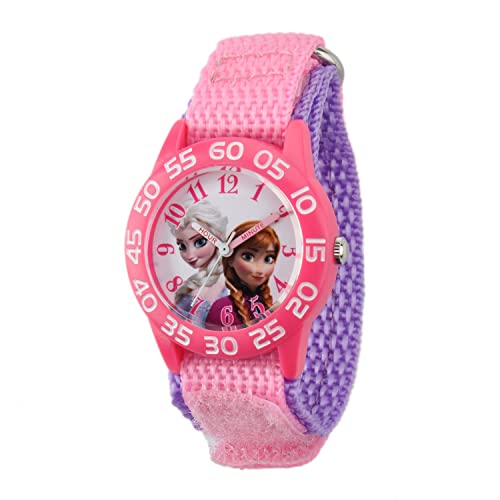 Disney Frozen Kids' Plastic Time Teacher Analog Quartz Nylon Strap Watch, Pink/Pink/Purple