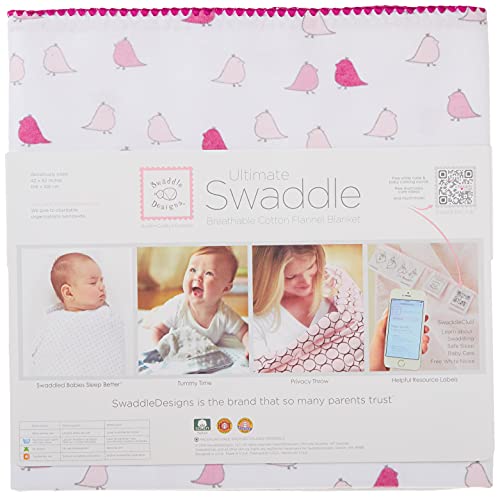 SwaddleDesigns Large Receiving Blanket, Ultimate Swaddle for Baby Boys and Girls, Softest US Cotton Flannel, Best Shower Gift, MADE in USA, Little Chickies Very Berry, Mom’s Choice Winner,SD-404VB