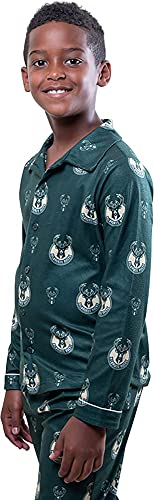 Ultra Game NBA Milwaukee Bucks Youth 2 Piece Soft Tee Shirt and Lounge Pants Sleepwear Loungewear Pajama Set, Team Color, 10/12