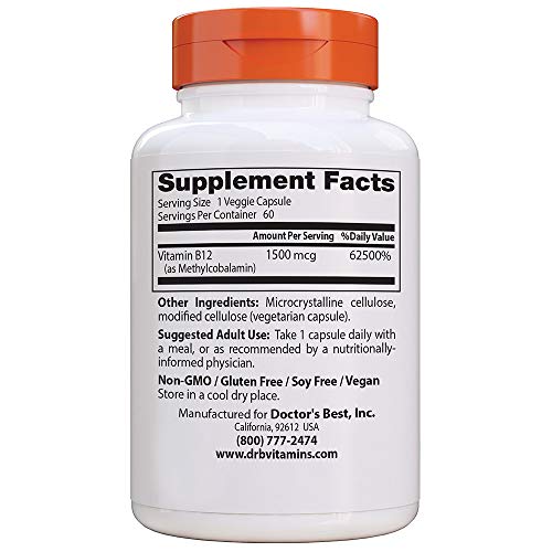 Doctor's Best Fully Active B12 1500 mcg, Non-GMO, Vegan, Gluten Free, Supports Healthy Memory, Mood and Circulation, 60 Count