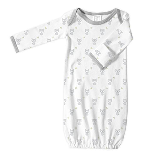 Sterling, Small, 3-6 Months SwaddleDesigns Softest Cotton Baby Gown with Foldover Mitten Cuffs for Infant Boy and Girl, Tiny Foxes