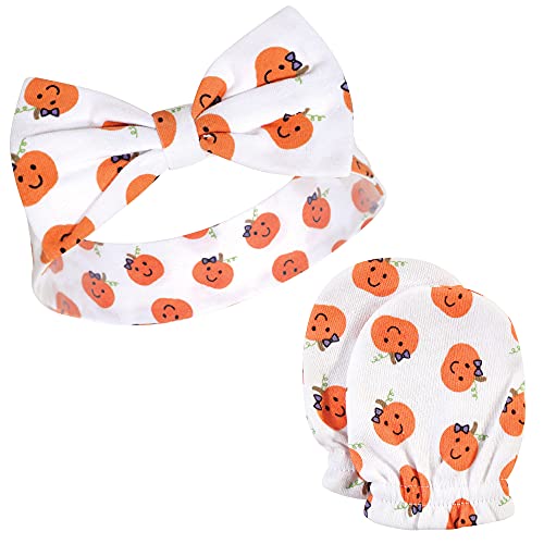 Hudson Baby Infant Girl Cotton Headband and Scratch Mitten Set Halloween Dots, 0-6 Months