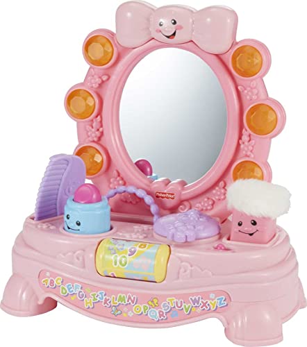 Fisher-Price Laugh and Learn Baby Toy, Magical Musical Mirror, Pretend Vanity Set with Light Sounds and Learning Songs for Infant to Toddler, Pink