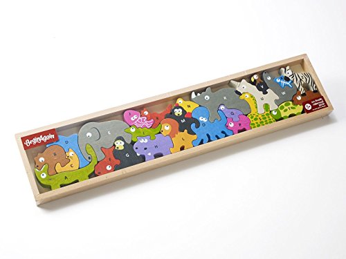 BeginAgain Animal Parade A to Z Puzzle and Playset - Educational Wooden Alphabet Puzzle - 2 and Up