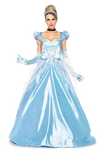 Leg Avenue Womens - 3 Piece Classic Cinderella Gown Set Full Length Family Friendly Princess Dress and Headband Set Adult Sized Costumes, Blue, Small US
