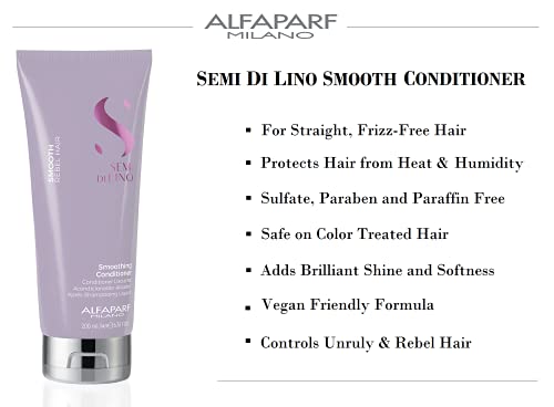 Alfaparf Milano Semi Di Lino Smooth Conditioner for Frizzy and Rebel Hair - Detangles Hair - Controls Frizz - Straightens and Hydrates Unruly Hair, 6.76 fl. oz.