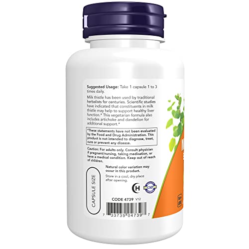 NOW Supplements, Silymarin Milk Thistle Extract 300 mg with Artichoke and Dandelion, Double Strength, Supports Liver Function*, 100 Veg Capsules