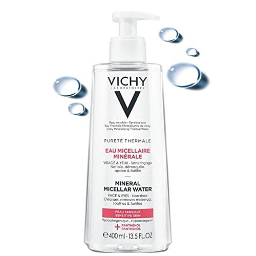 Vichy Pureté Thermale One Step Micellar Water Face Toner and Makeup Remover, Alcohol Free Facial Cleanser with Vitamin B5, Non-Drying for Sensitive Skin